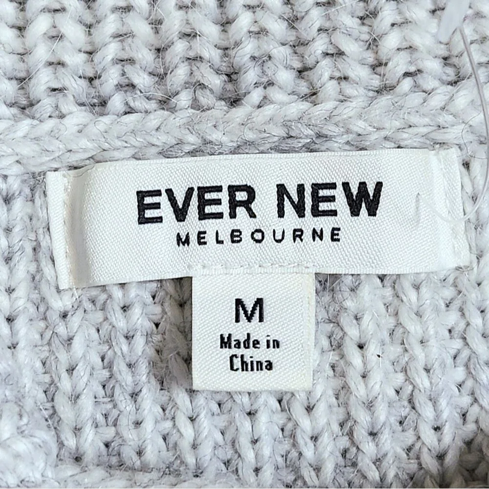 Ever New Melbourne Grey Chunky Knit Sleeveless Turtleneck Sweater M Wool Blend
